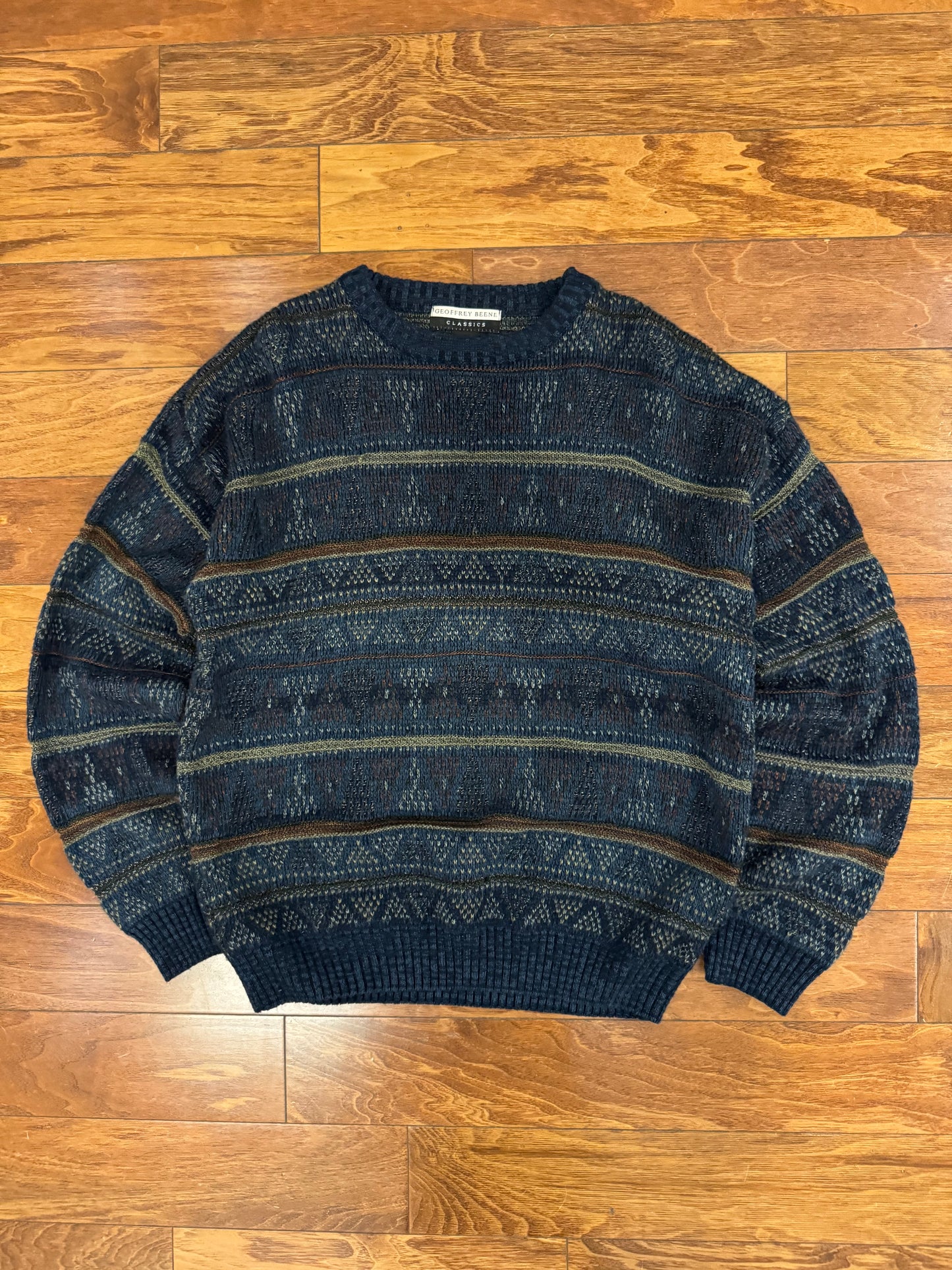 90s Geoffrey Beene Striped Navy Sweater (L)