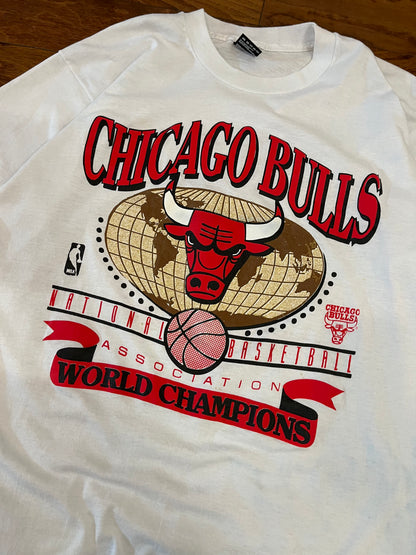 90s Chicago Bulls World Champions White Tee (XL)