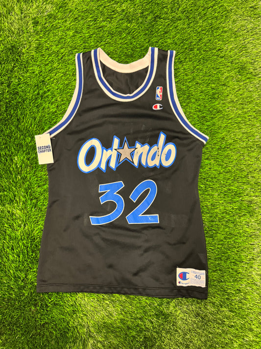 90s Orlando Magic Shaquille O'Neal #32 Champion Vintage NBA Black Jersey (S)