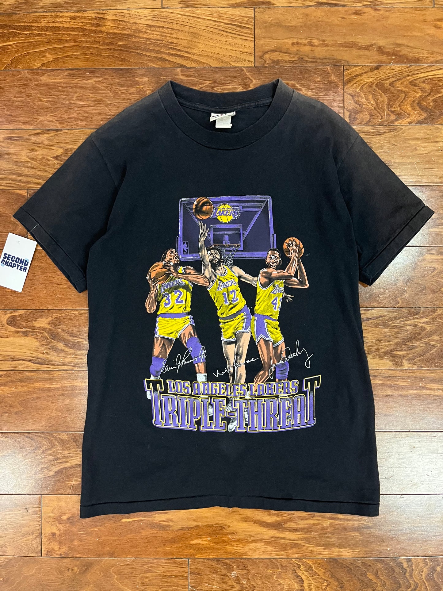 90s Nutmeg Los Angeles Lakers Triple Threat Vintage NBA Tee (M)