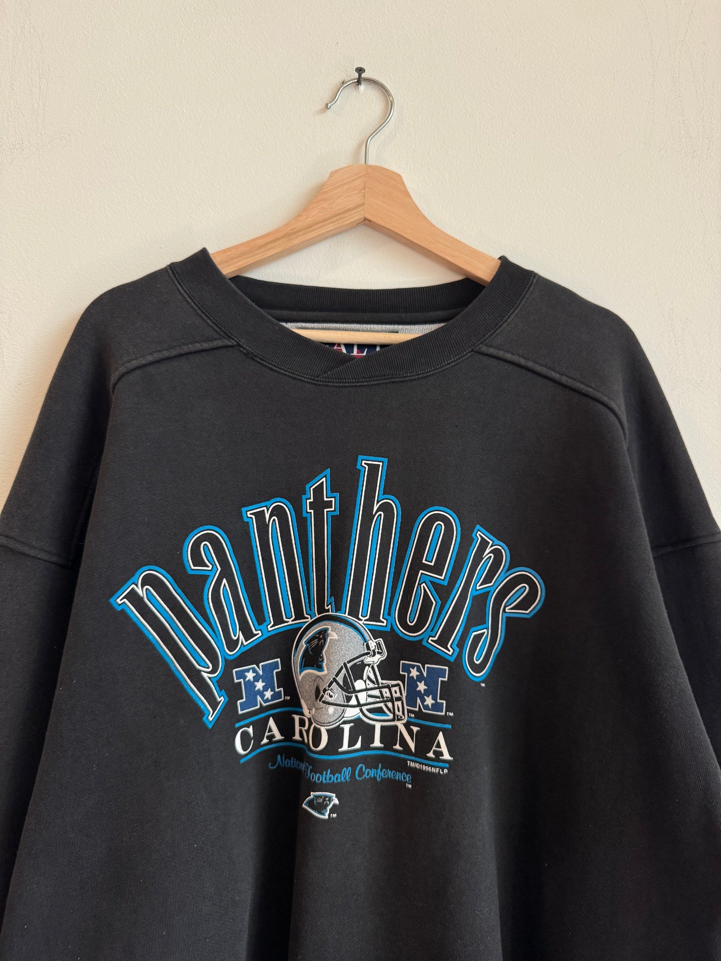 1996 Carolina Panthers Galt Sand Spell Out Thick Crewneck (XL)