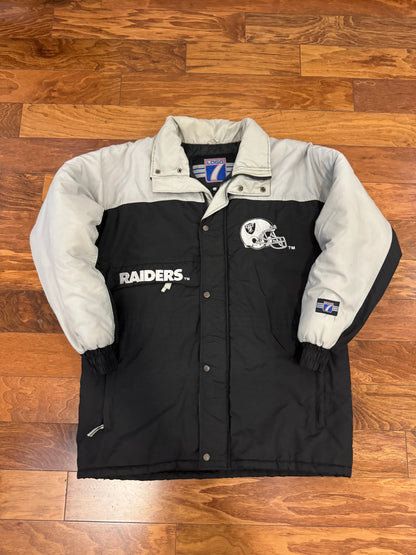 90s Oakland Raiders Vintage Logo 7 Parka Puffer Jacket (M)