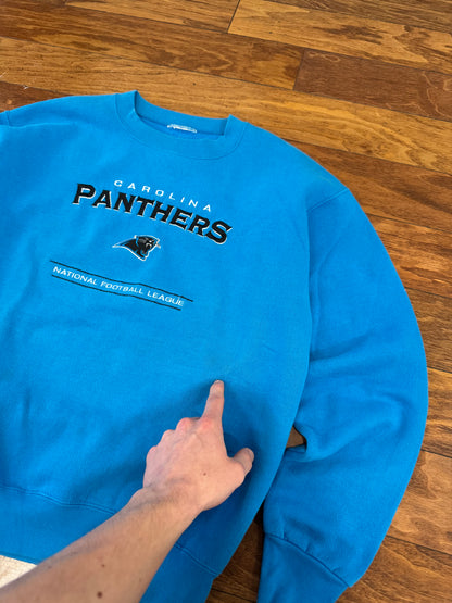 90s Carolina Panthers Embroidered Spell Out Crewneck (L)