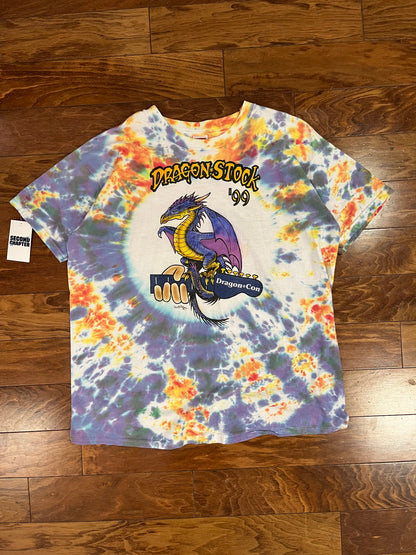 1999 Dragonstock Dragon Con Tie Dye Band Lineup Vintage Tee (XXL)