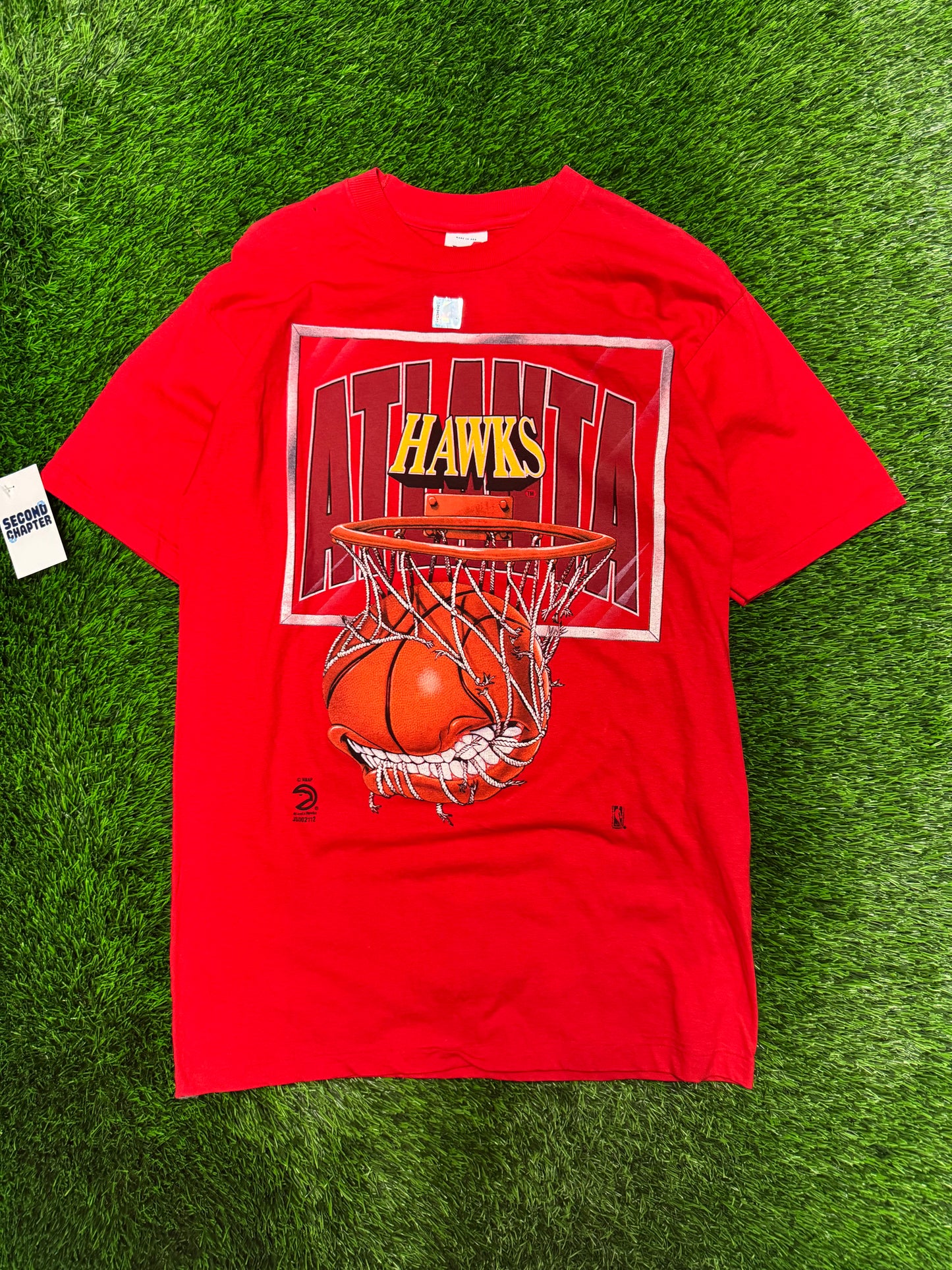 90s Atlanta Hawks Big Graphic Basketball Net Vintage NBA Tee (L)