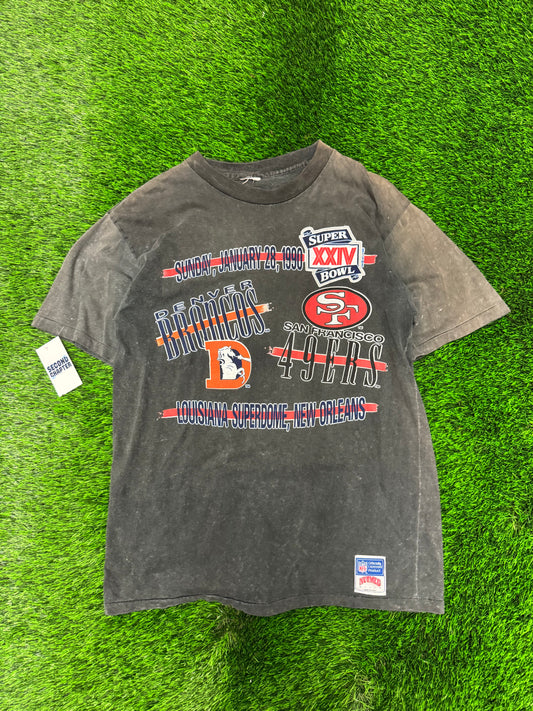 1990 Broncos v 49ers Super Bowl Nutmeg Faded Tee (L)