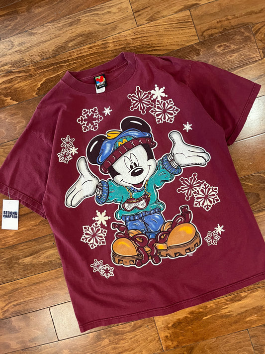 90s Mickey Snowflake Graphic Vintage Tee (XL)
