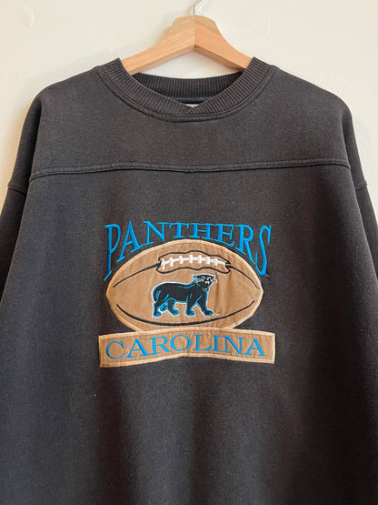 90s Carolina Panthers Football Old Cat Black Crewneck (L)
