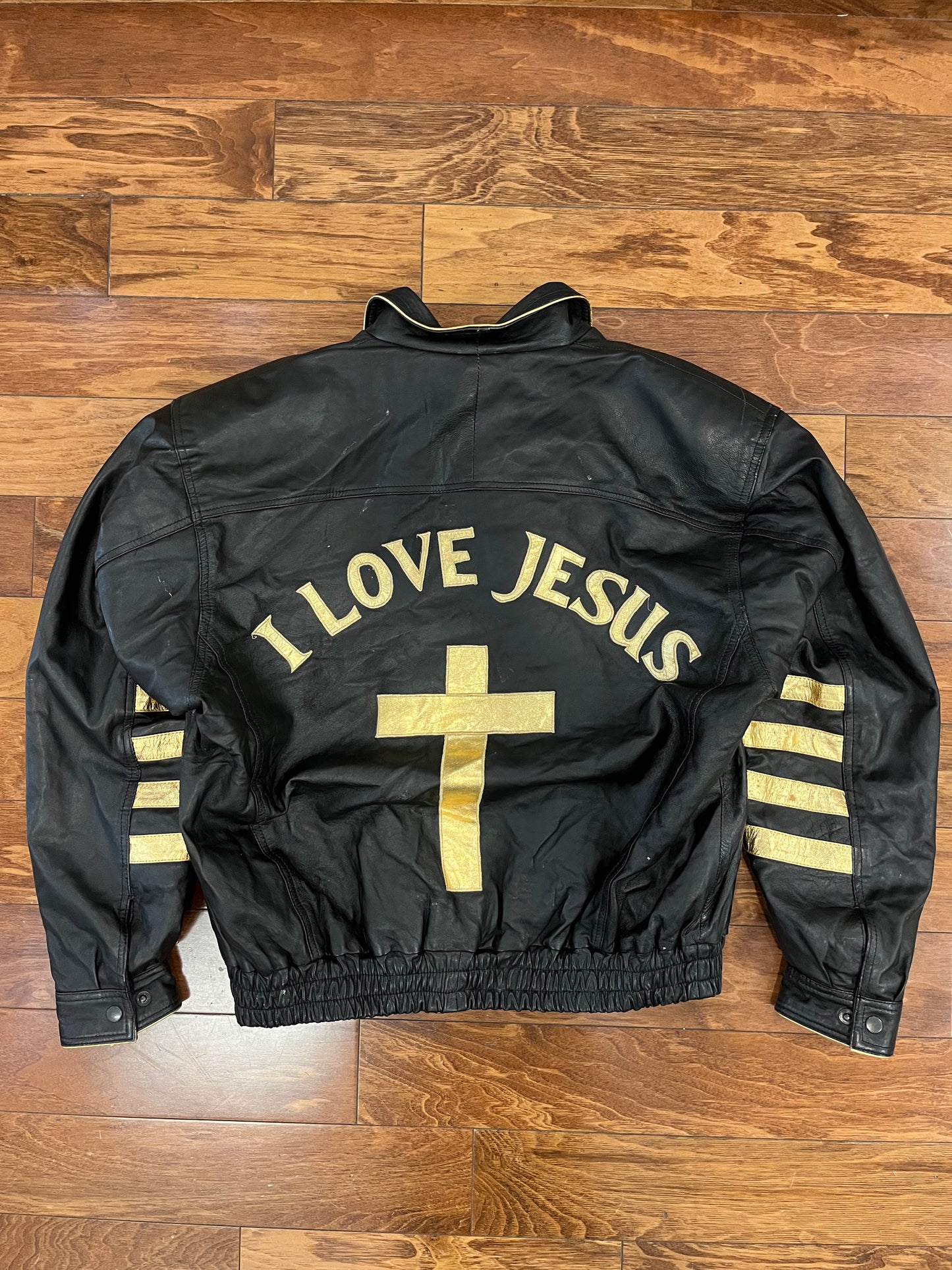 90s I Love Jesus Italian Leather Vintage Jacket (XXL)