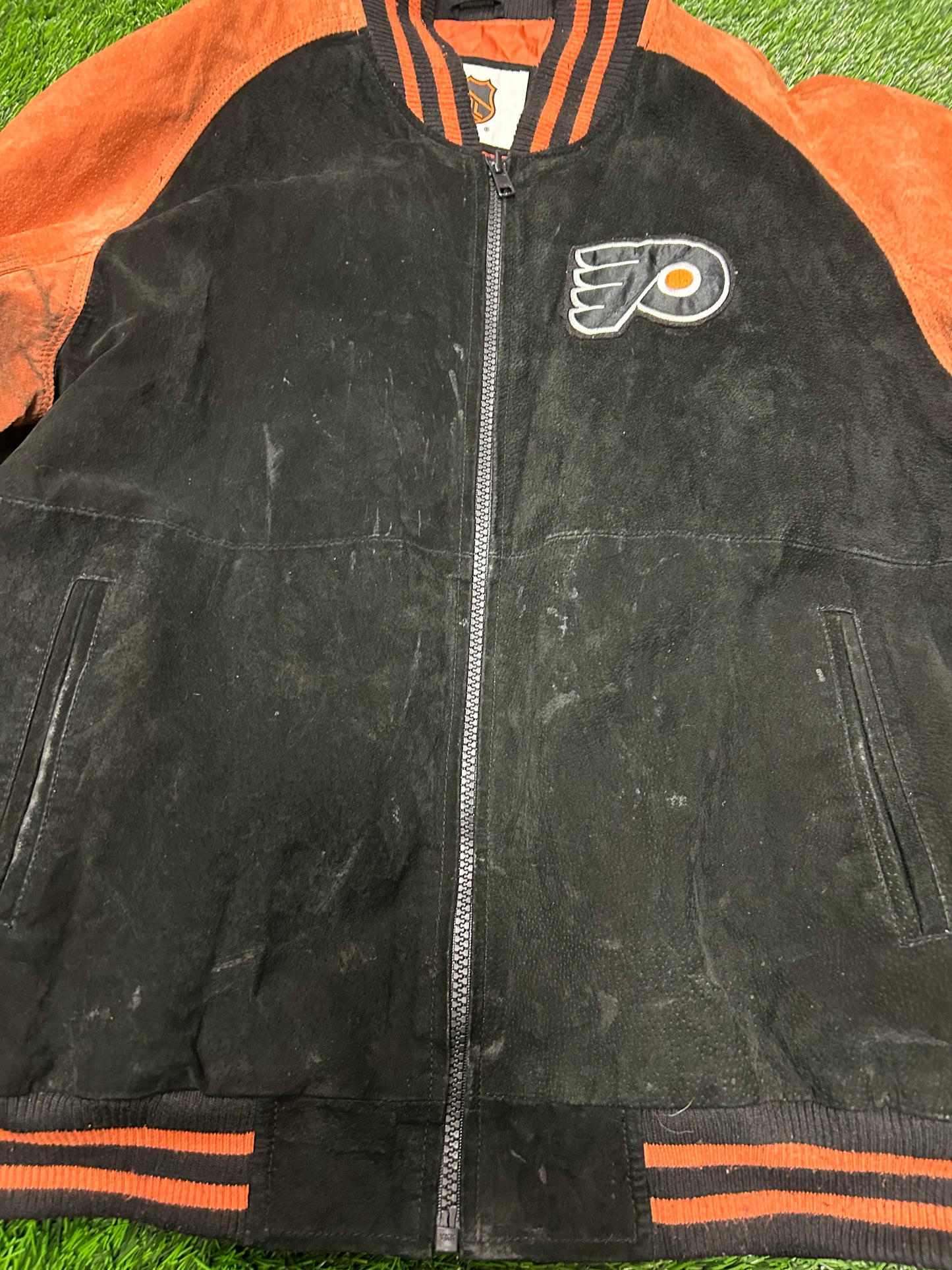 00s Philadelphia Flyers Vintage Suede Stained NHL Jacket (L)