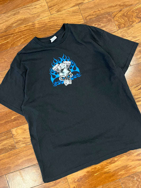 00s Johnny's Blue Flaming Skull Tee (XL)