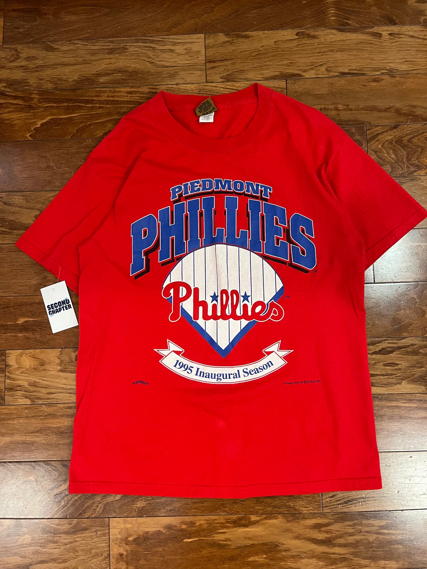 1995 Piedmont Phillies Inaugural Season Vintage Nutmeg MLB Tee (L)