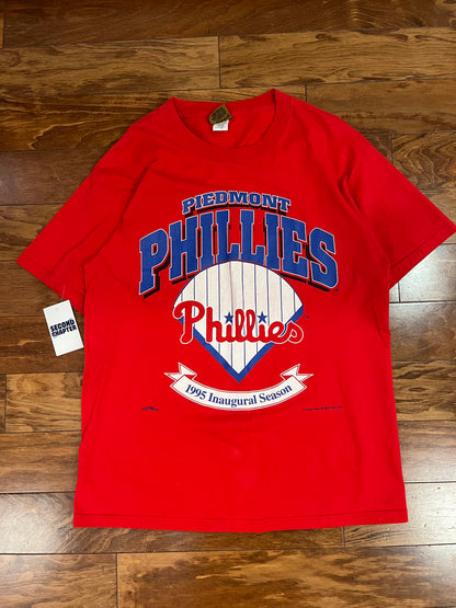 1995 Piedmont Phillies Inaugural Season Vintage Nutmeg MLB Tee (L)