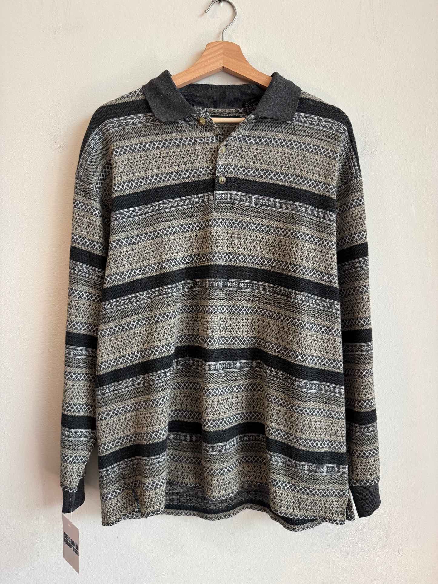 90s M.E. Sport Striped Rugby Sweater Style Shirt (M)