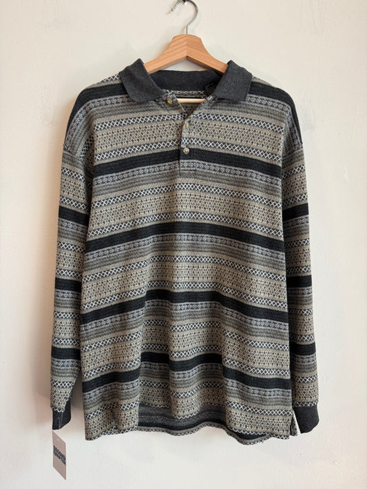 90s M.E. Sport Striped Rugby Sweater Style Shirt (M)