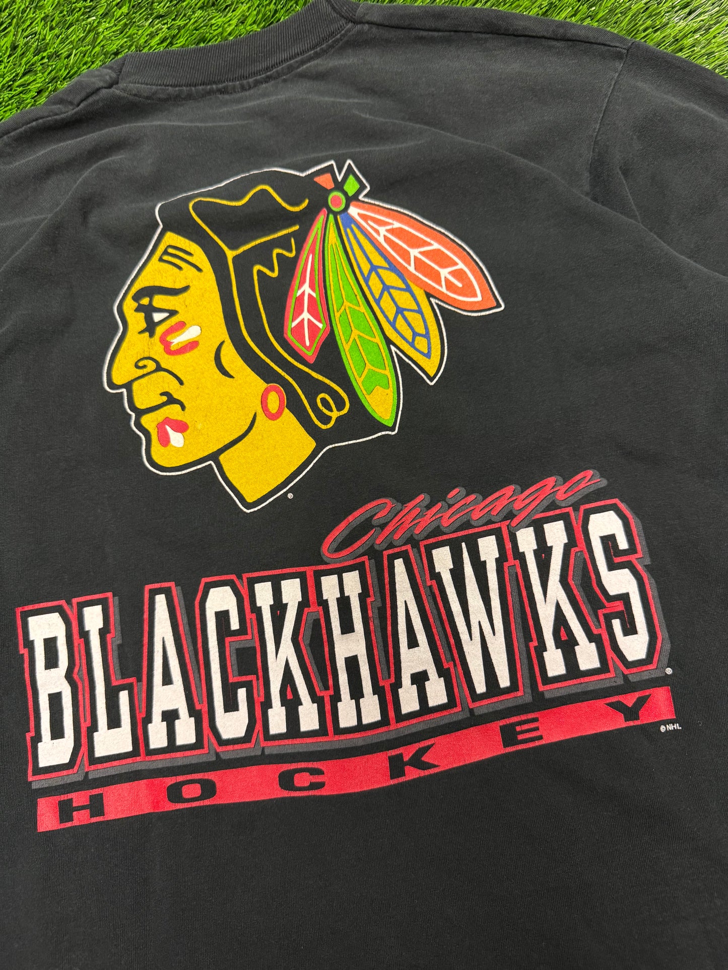 90s Chicago Blackhawks Big Back Graphic Vintage Salem Tee (M)