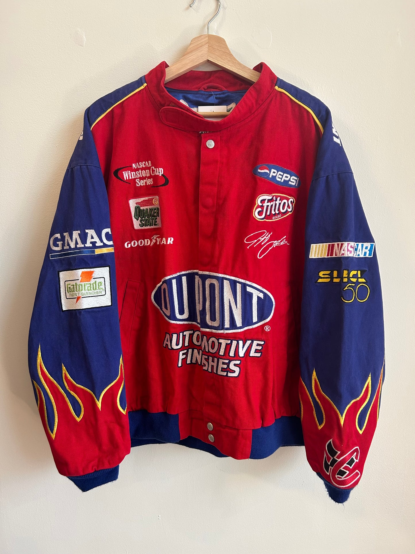 90s Nascar Jeff Gordon Dupont Flames Vintage Racing Jacket (XXL)