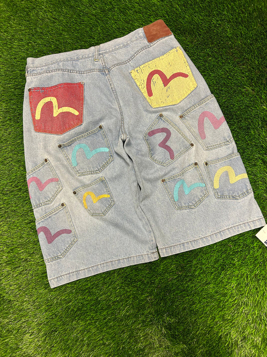 00s Evisu Vintage Multi Pocket Button Fly Jean Shorts (40)