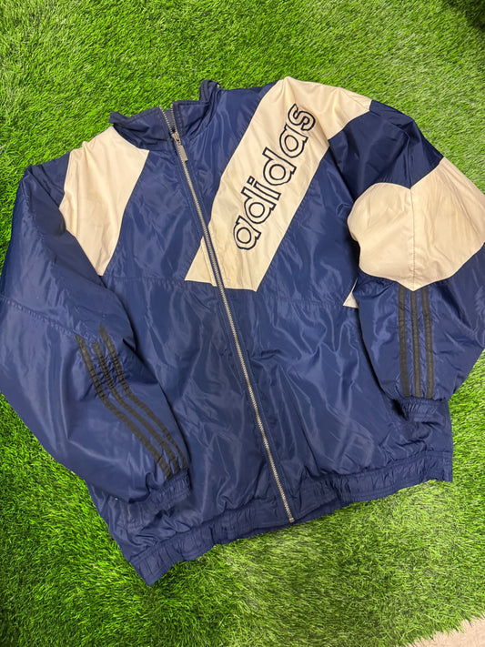 90s Adidas Vintage Striped Navy Puffer Jacket (XL)