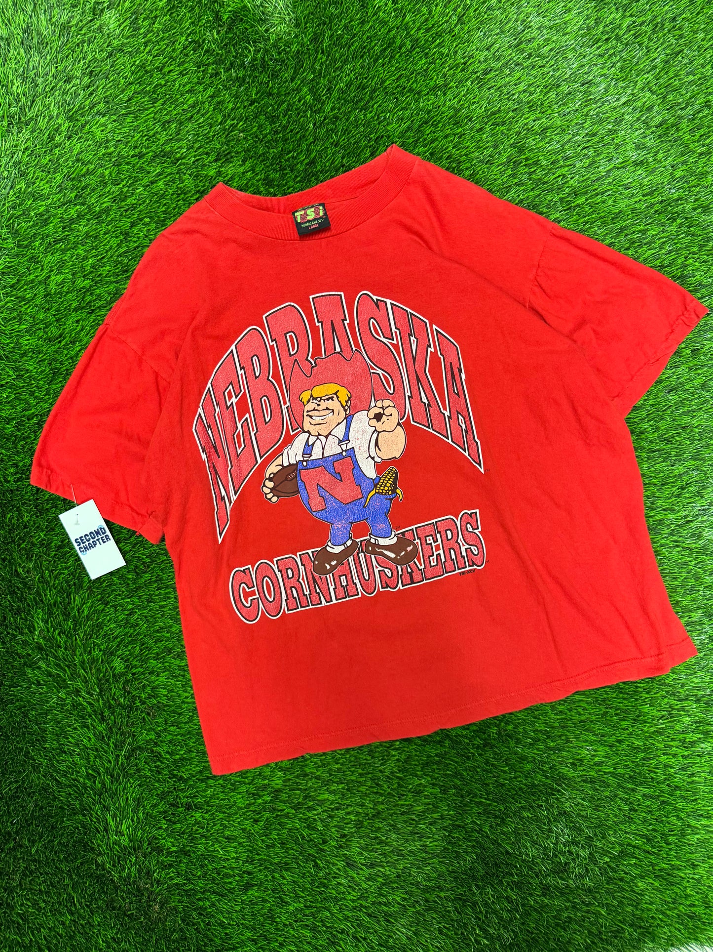 90s Nebraska Cornhuskers College University Mascot Spell Out Vintage Tee (L)
