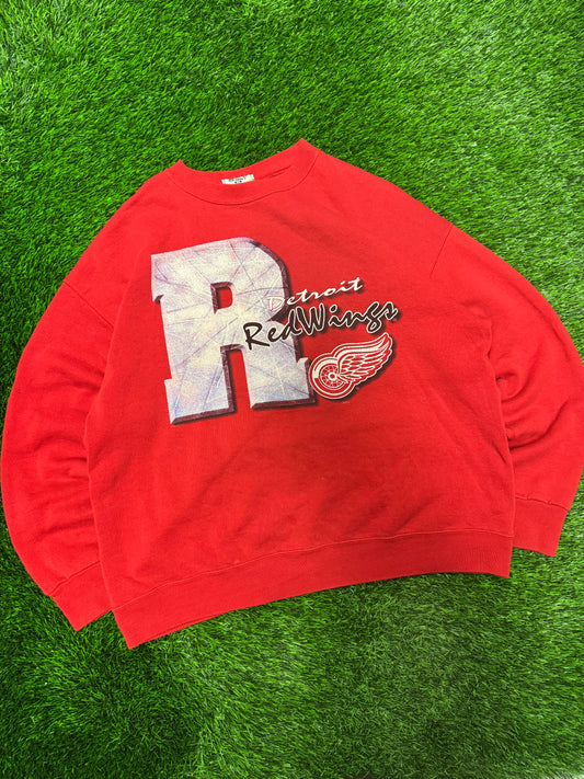 90s Detroit Red Wings Vintage Lee Spell Out Crewneck (XL)