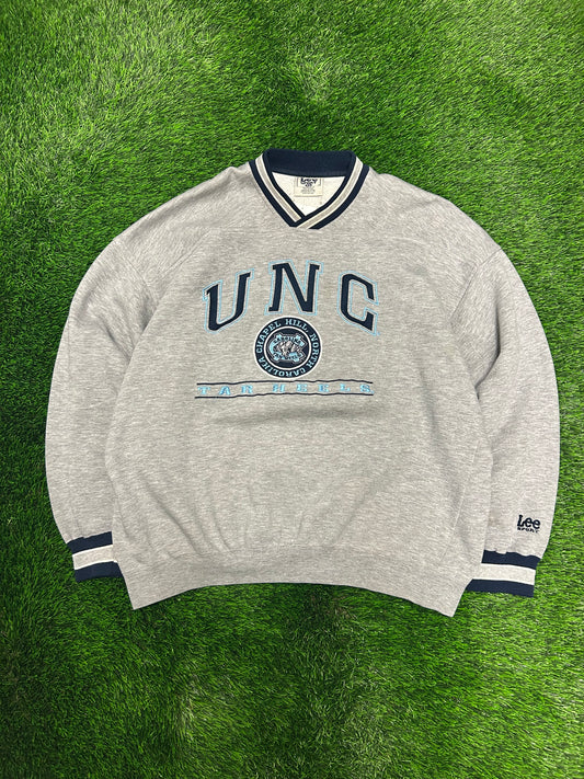 90s University Of North Carolina (UNC) Spell Out Vintage Lee Embroidered Crewneck (XL)