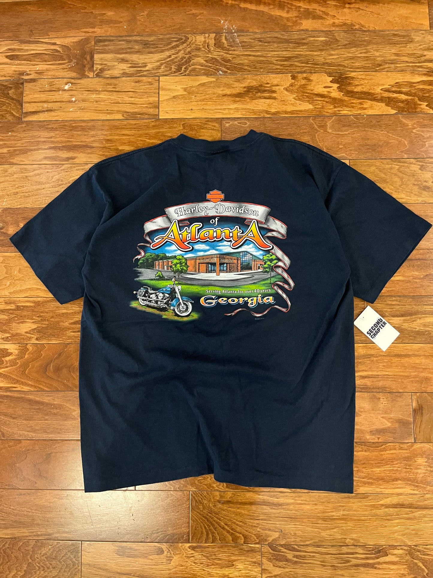 2003 Harley Davidson Blue Flames Atlanta Pocket Tee (XL)