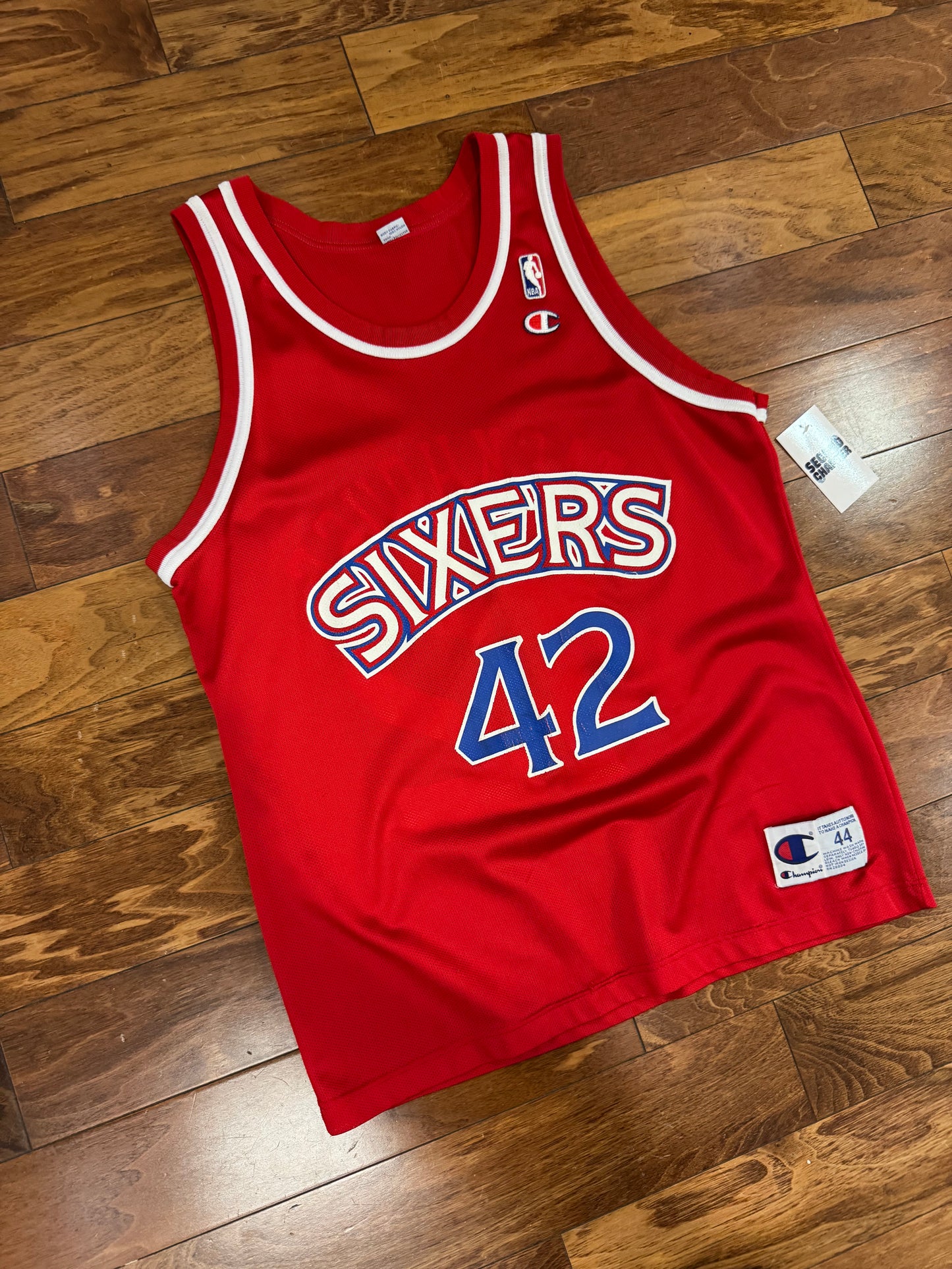 90s Philadelphia 76ers Jerry Stackhouse #42 Vintage Champion Red NBA Jersey (M)