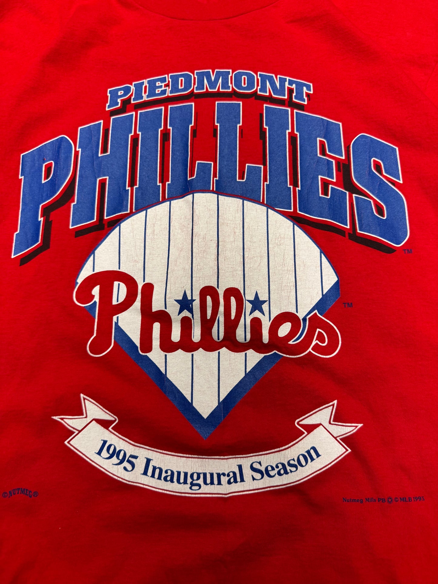 1995 Piedmont Phillies Inaugural Season Vintage Nutmeg MLB Tee (L)