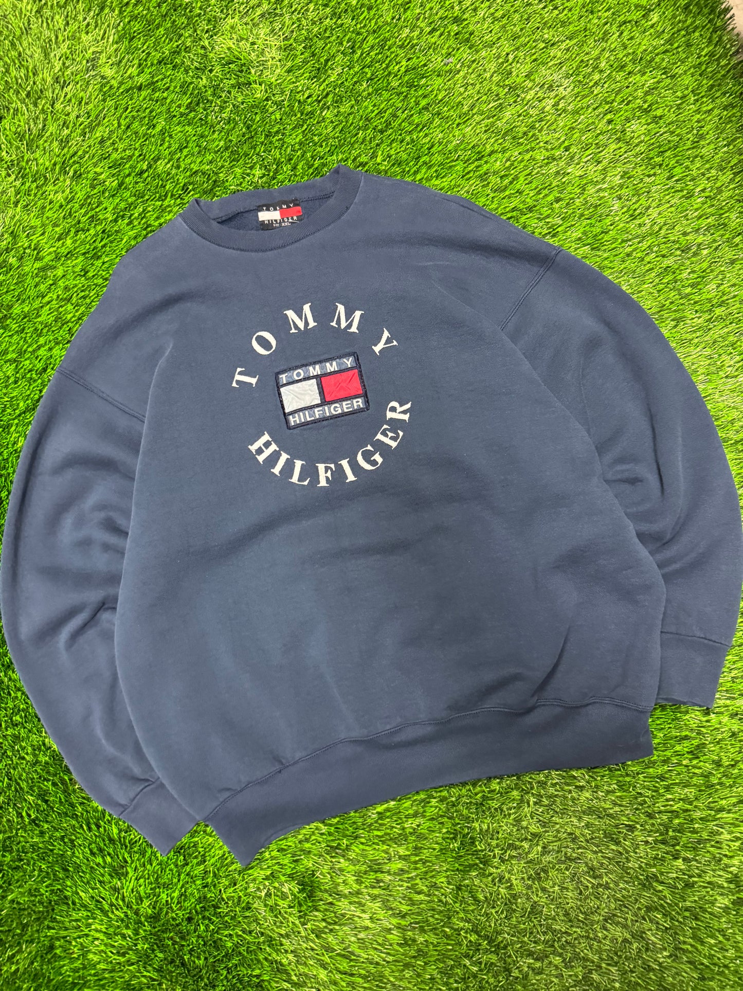 90s Tommy Hilfiger Vintage Embroidered Navy Crewneck (XXL)
