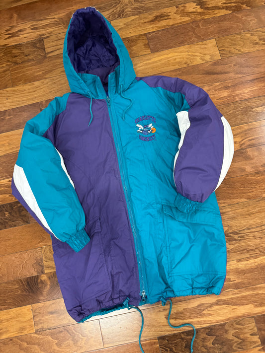 90s Charlotte Hornets Fans Parka Puffer Jacket (Zip Flaw) (L)