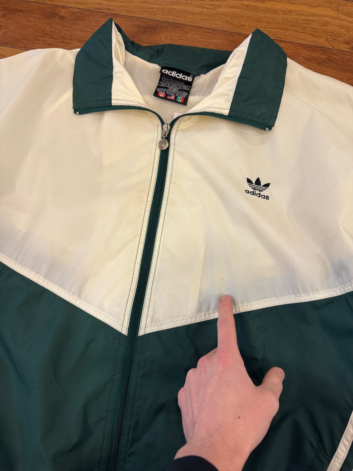 90s Adidas Green/Black Striped Windbreaker (XXL)
