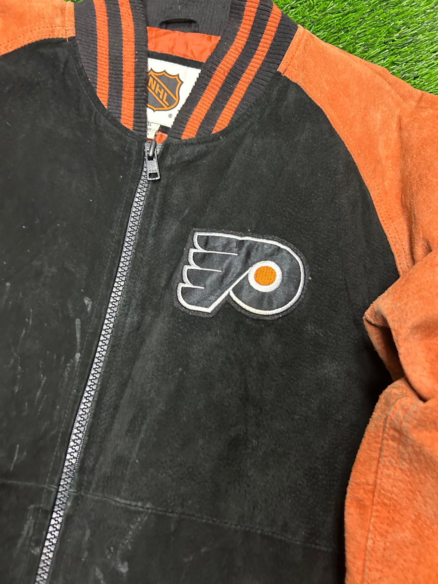 00s Philadelphia Flyers Vintage Suede Stained NHL Jacket (L)