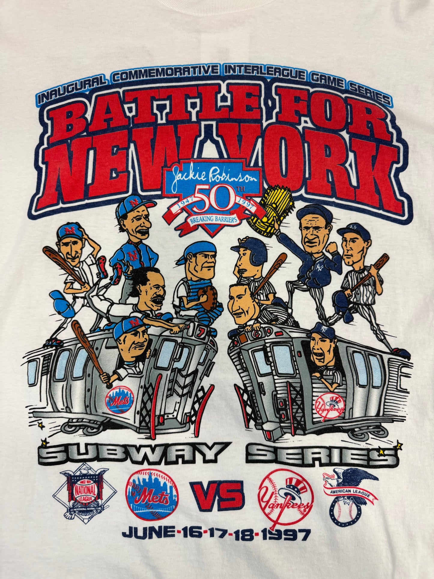 1997 MLB Subway Series "Battle for New York" Yankees vs Mets (Jackie Robinson 50th) Tee (XL)