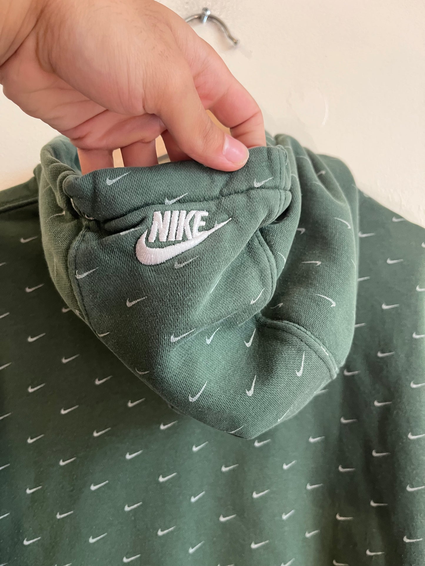00s Nike All Over Swoosh Green Hoodie (S)