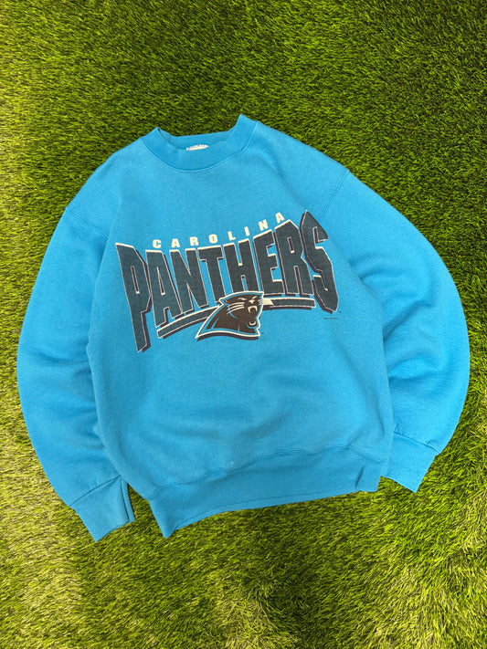 1997 Carolina Panthers Pro Player Spell Out Vintage Blue NFL Crewneck (M)