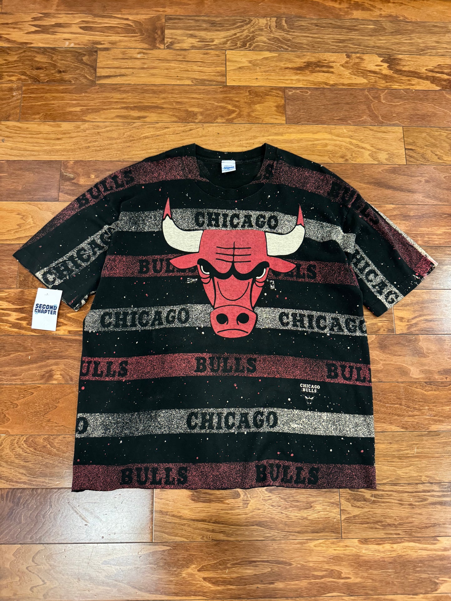 90s Chicago Bulls Salem All Over Print Vintage NBA Cropped Tee (XXL)
