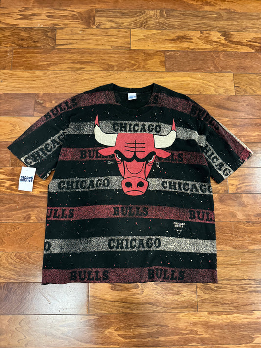 90s Chicago Bulls Salem All Over Print Vintage NBA Cropped Tee (XXL)