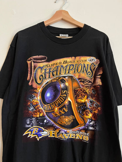 2001 Baltimore Ravens Vintage Black Super Bowl Tee (L)