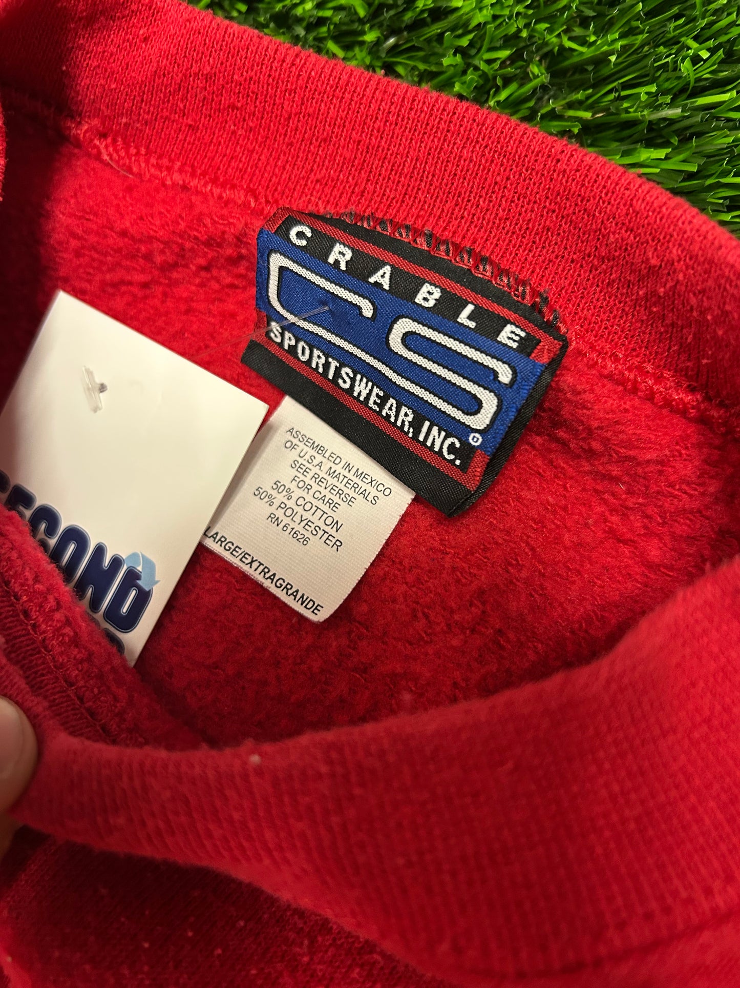 90s NC State University (NCSU) Embroidered Red Fleece Crewneck (XL)