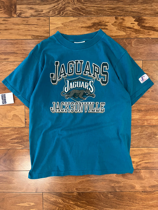 Jacksonville Jaguars Logo Athletic Spell Out Mascot Tee (Youth L)