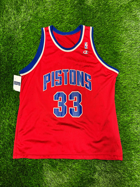 90s Detroit Pistons Grant Hill #33 Vintage Champion NBA Red Jersey (L)