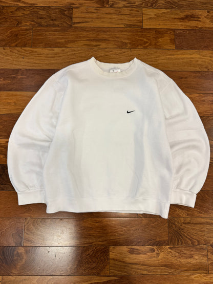 90s Nike White Essential Swoosh Crewneck (M)