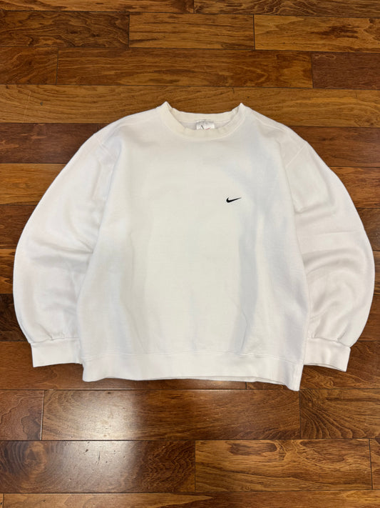 90s Nike White Essential Swoosh Crewneck (M)