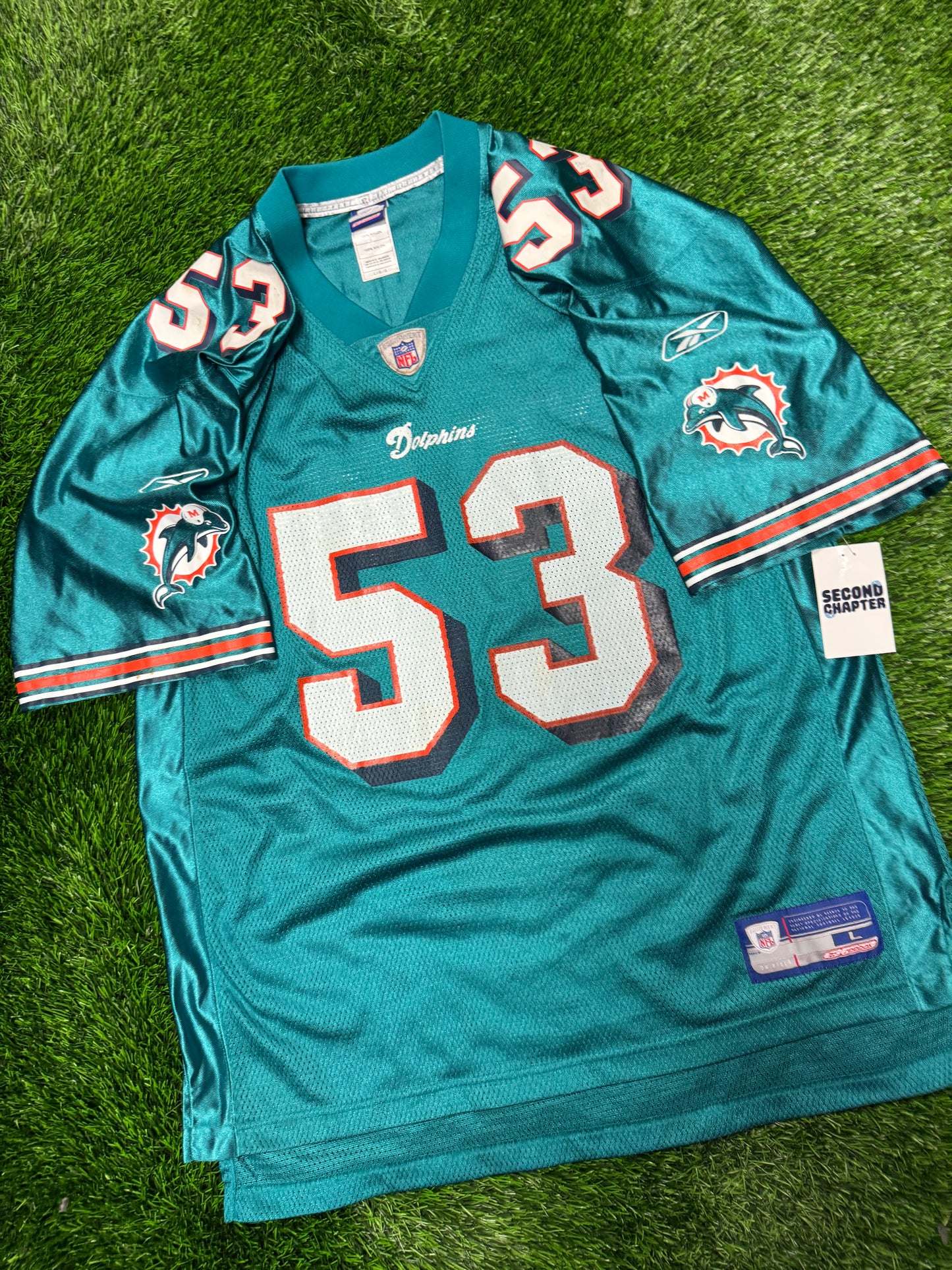 00s Miami Dolphins Bob Matheson #53 Vintage NFL Reebok Jersey (L)