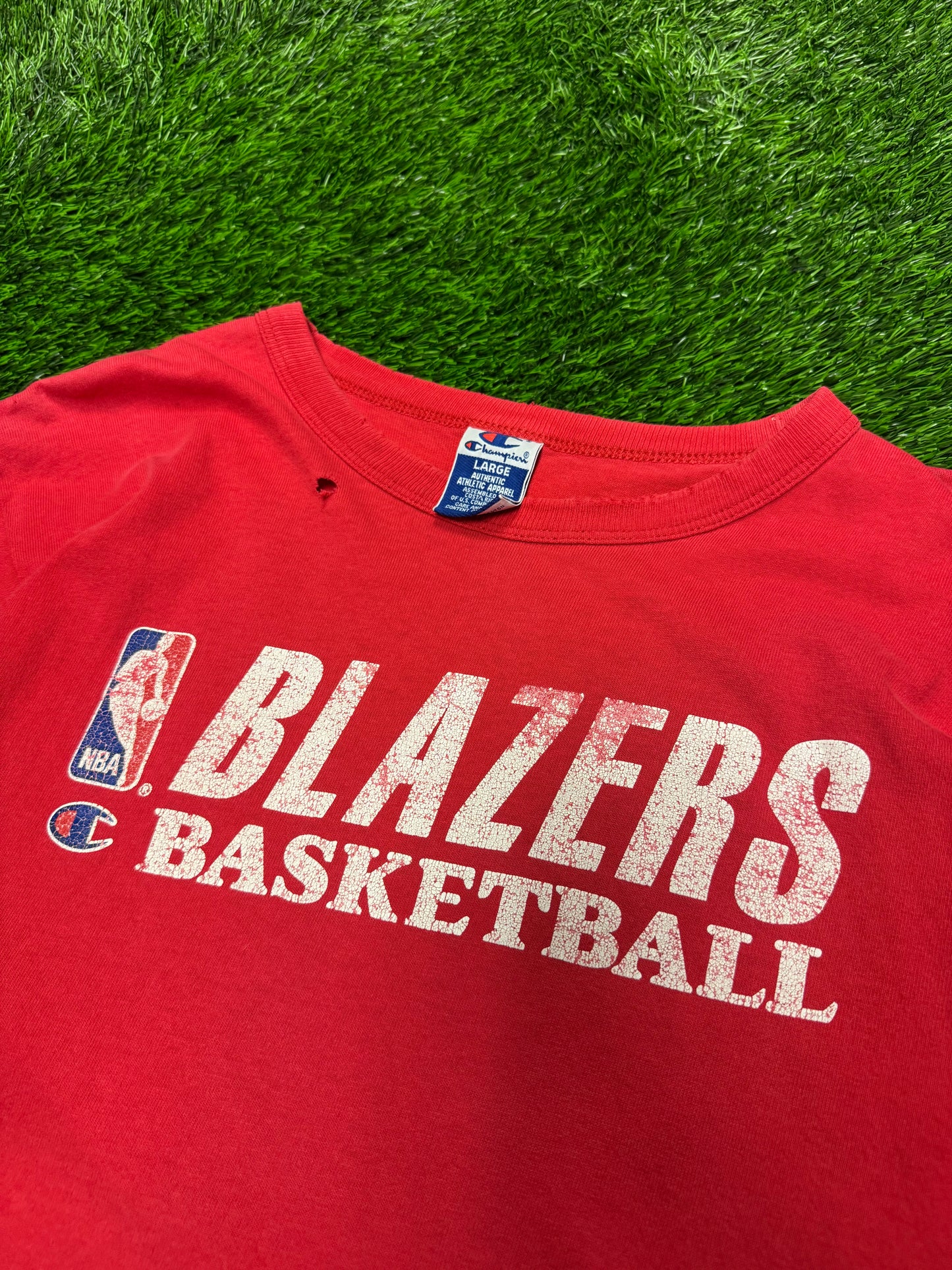 90s Portland Trail Blazers Champion Spell Out Vintage Tee (L)
