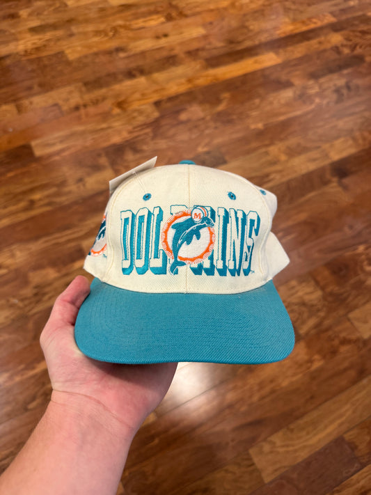 90s Miami Dolphins Cream Big Spell Out Two Toned Hat (OS)