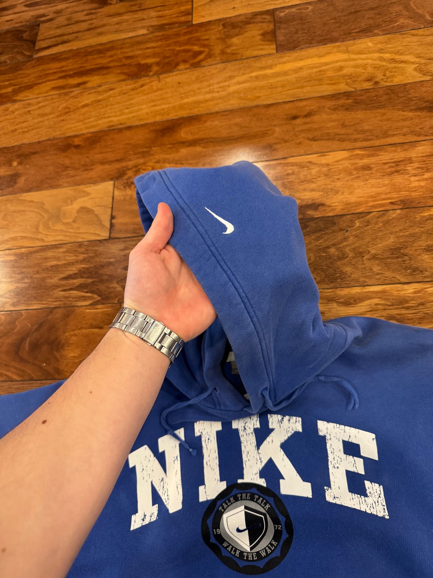 00s Nike Spell Out Swoosh Blue Hoodie (M)
