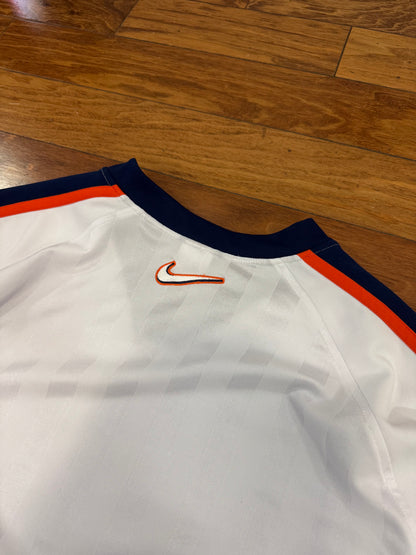 90s Nike Vintage Center Swoosh White Striped Long Sleeve Pullover Jersey (XXL)
