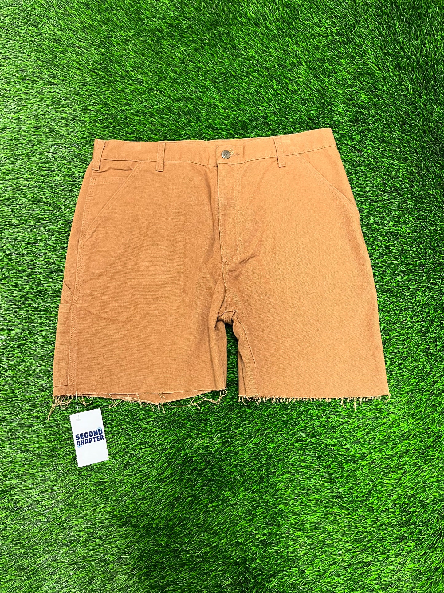 2015 Carhartt Carpenter Workwear Tan Cut Frayed Shorts (36)